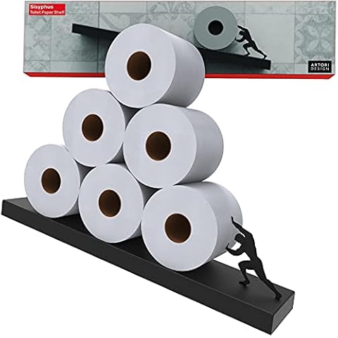 Artori Floating Toilet Paper Shelf Storage - Bathroom Wall Decorations, Tilted Wall Toilet Paper Holder, Mounted Toilet Decor Organizer for Tissue Rolls, Wipes, Towels, & More - Sisyphus Black Cover