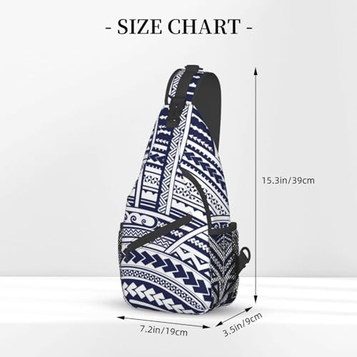 WURTON Blue Polynesian Maori Tribal Pattern Print Crossbody Backpack Shoulder Bag Cross Chest Bag For Travel, Hiking Gym Tactical Use2