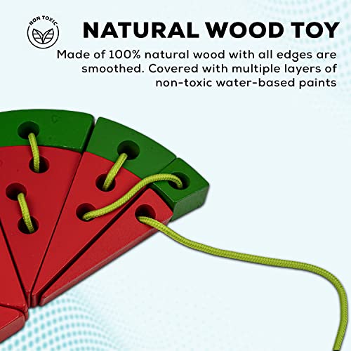 Image of Baybee Wooden Lacing Watermelon Threading Game Puzzle Kids Toys, Wooden Toys with Watermelon, Seeds, Numbers & Lace, Early Learning Puzzle for Kids 3+ Years Boys Girls