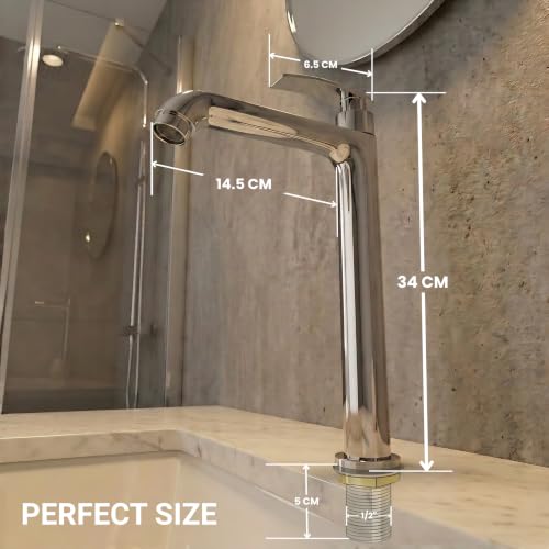 Image of GLOXY Premium Brass 30CM (12INCH) Long Neck Chrome Finished Pillar Tap with Combo Pack of 3 - Deck Mount High Neck Faucet with Sky Lever for Wash Basins & Kitchen Sinks - 10 Years Warranty