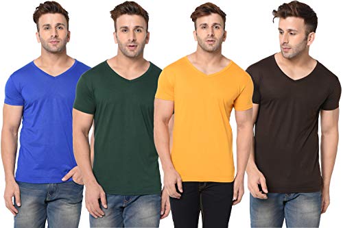 Image of JANGOBOY Men's Solid Half Sleeve V-Neck Cotton Blend T-Shirt