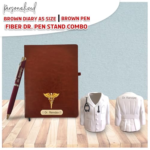 Image of SAVRI Personalized Doctor Gift Set | Custom Engraved Diary, Doctor Symbol Pen & Coat Pen Stand | Customized Medical Gift for Doctors, Surgeons, MR, MS | Graduation, Appreciation & Conference Gift