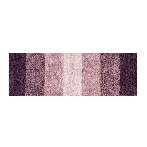 Image of Pano Textured Striped Runner Rug 45x130 cm | Anti-Skid, Super Soft & Ultra Absorbent Floor Runner | Quick Dry & Washable Runner for Bathroom, Kitchen, Bedroom & Living Room, Purple