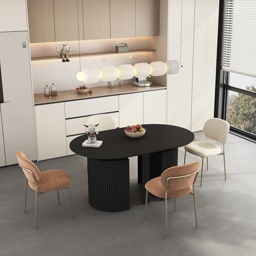 Image of 44 in-132 in Extendable Round Dining Table for 4-12, Long Large Expandable Kitchen Table with Fluted Base, Space Saving Modern Farmhouse Oval Dinner Tables for Dining Room, Kitchen, Living Room, Black
