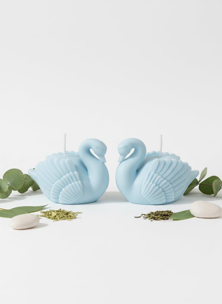 Decorative Swan Candle, Blush Pink | Luxury Elegant Design for Romantic Decor, Weddings, Gifting and Premium Interiors, Pack of 2 (Blue)-image-35