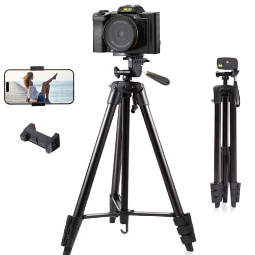 Lightweight Camera Tripod, LINKCOOL 135cm Phone Tripod for iPhone Camera Stand with Universal Phone Clip, Travel Carry Bag for Vlog/YouTube Video/Photography (53 Inch)