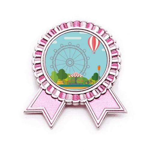 Broche ballon de grande roue motif parc d'attractions rose en métal