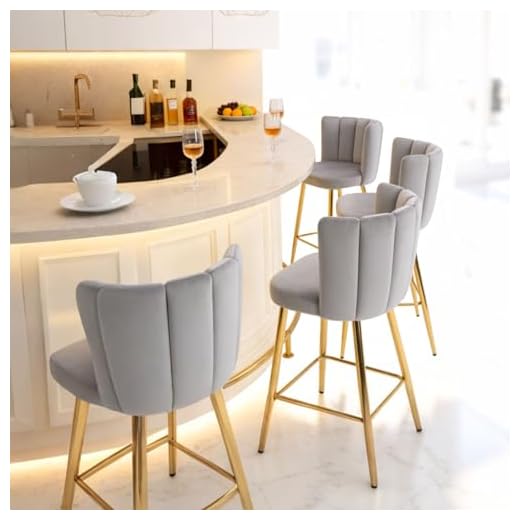 Velvet 26" Counter Height Barstools Set of 4 Modern Kitchen Stools Upholstered Bar Stool Chairs with Gold Metal Legs for Kitchen Island/Breakfast Bar/Restaurant, Grey