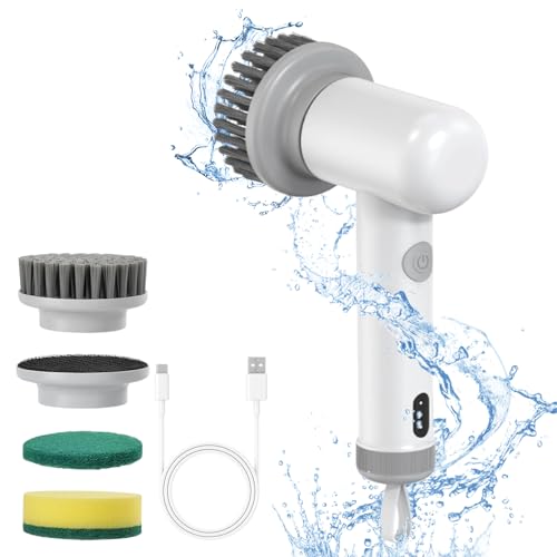 Power Spin Scrubber Cordless - Electric Spin Scrubber with 2 Speeds. Handheld Electric Cleaning Brush for Floor & Cars. Comes with 3 Replaceable Brush Heads for Kitchen & Bathroom.