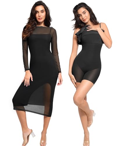 Image of Popilush Mesh Shapewear Dress Corset Date Night Dresses for Women Two Piece Club Outfits with Slit