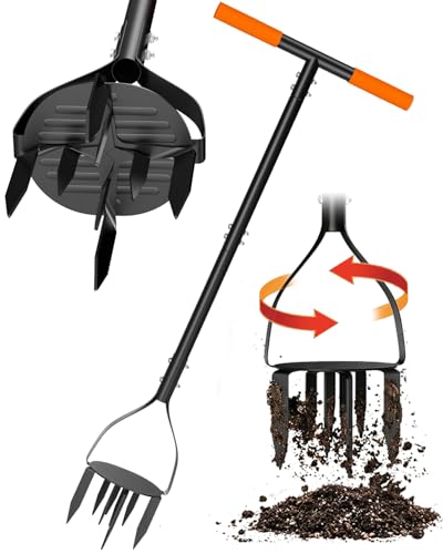 Luvenia Hand Tiller Cultivator with 5.1 Inch Deep 8 Steel Teeth Manual Soil Tiller Garden Tool 40 Inch with Anti-Slip PedalGarden Claw for Weeding Planting Aerating Mixing Soil