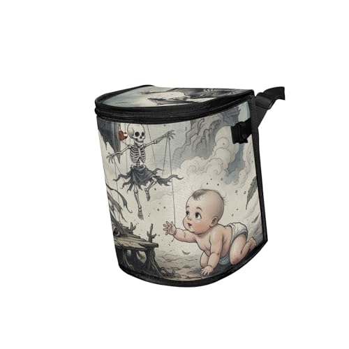 Image of Wudan Small Car Trash Can Chinese Skeleton Puppet Gothic Accessories for Garbage Storage Organizer with Lid Pnggoth Waterproof Portable Auto and Truck Interior Seat Bin