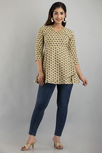 Image of feranoid Floral Print Angrakha 3 Sleeves Flared Kurti
