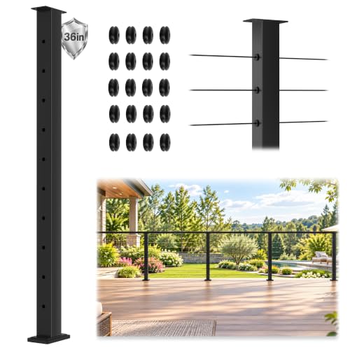 36" Modular Cable Railing Post for Deck Railing, Flat Top Level Post