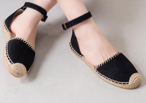 Image of Women's Espadrille FLat Sandals Closed Toe Ankle Wrap,Classic Lace Up Summer Dressy Flat Shoes