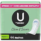 U by Kotex Clean & Secure Maxi Pads for women (Previously 'Security'), Heavy Absorbency, 44 Count (Pack of 1) (Packaging May Vary)