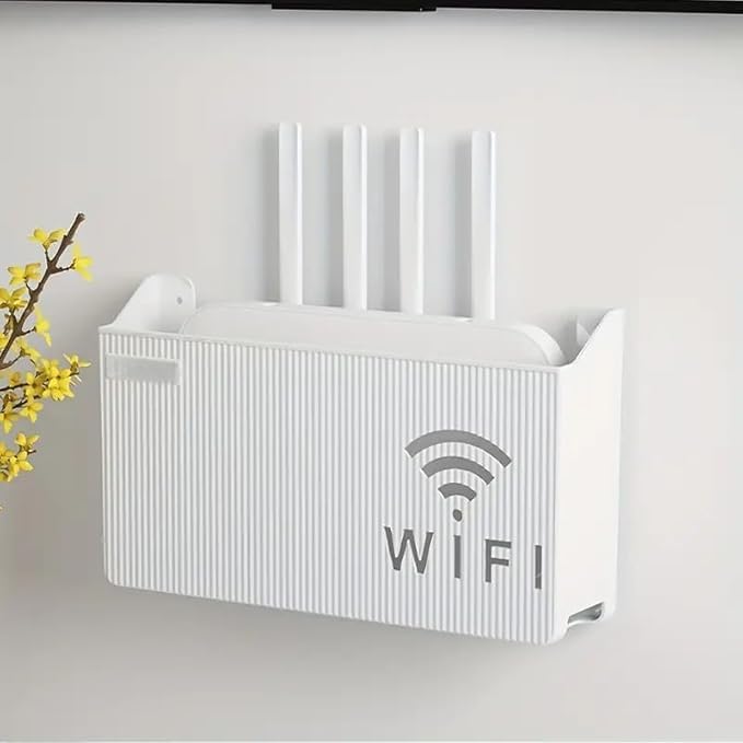 Self-Adhesive WiFi Storage Box Wall Mount WiFi Router Holder & Modem Shelf Universal Organizer for Set-Top Box, Remote & Power Strip Cable Management & Space-Saving Wall Shelf-image-38