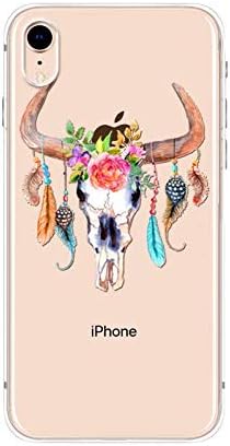 iPhone XR Case,Blingy’s Floral Skull Style Transparent Clear Soft TPU Protective Rubber Case Compatible for iPhone XR (Longhorn Skull)