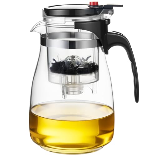 PARACITY 1000ml/33oz Tea Pot, Glass Teapot with Removable Infuser, magic teapot One Button Press to Filter the Tea Soup,Tea Water Separation Design, for Loose Leaf Oriental Tea