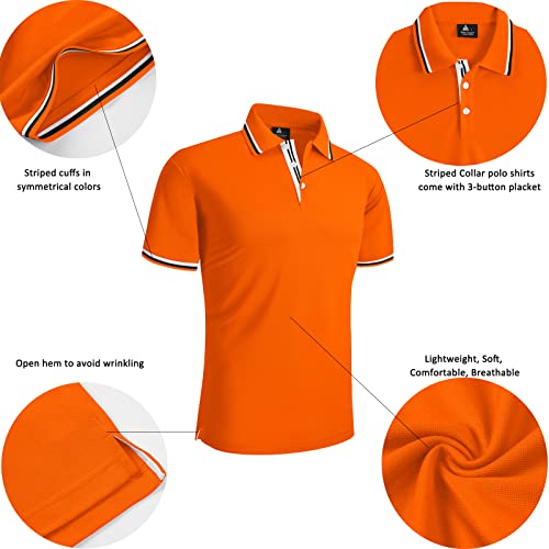 Secood Polyester Polo Shirts For Men Lightweight Moisture Wicking Short Sleeve Golf Polo Orange Shirt #TOP2