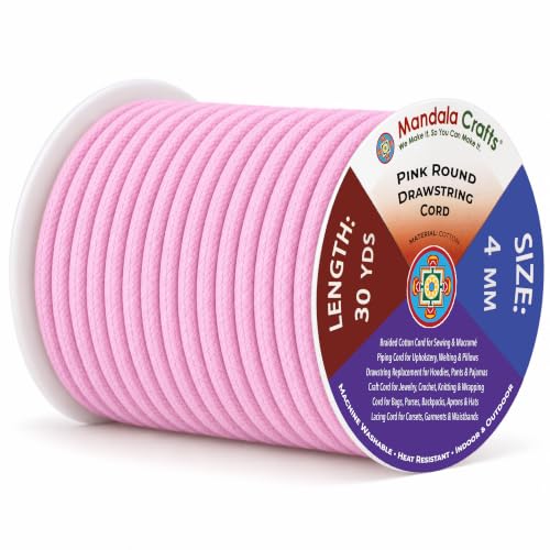 Mandala Crafts 4mm Pink Replacement Drawstring Cords Macrame Rope