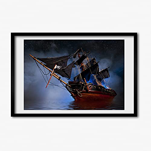 Cadre en bois moderne Tulup 60x40 cm renfermant un tableau de peinture de bateau pirate
