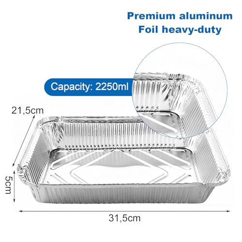 LOPYXBR 50 Stück Aluschalen Grill, 2250ml Aluschalen Groß, 31,5x21,5x5cm Alu Grillschalen, Einweg Tropfschalen aus Aluminium für Kochen, Grillen, Aufbewahren von Lebensmitteln
