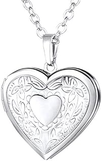 U7 Platinum Plated Charm Necklaces Heart Pendant Photo Locket Necklace for Women Girls