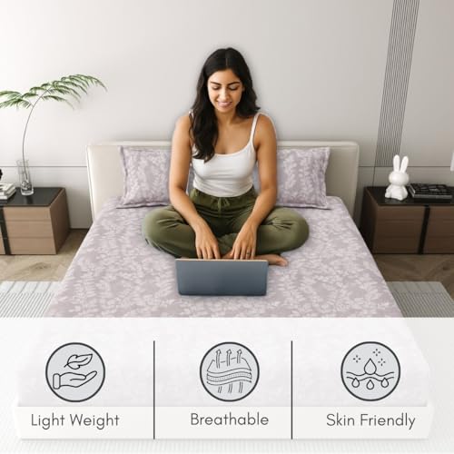 Image of Mafatlal 186 Tc Corsica Cotton Bedsheet King Size | 274 X 274 Cm | Summer Sheets for Sleeping, for Comfortable Nights | 2 Pillow Covers Included | Ash