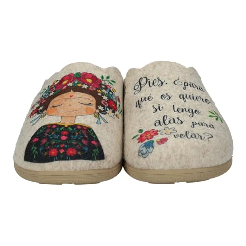 Zapatillas casa mujer fieltro Frida cómodas frase bonita - Garantía de calidad (numeric_39)