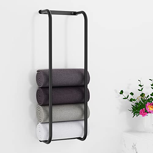 EnjoyNest Toalleros De Baño, Negro Mate, 75×25×15cm para Pared, Acero Inoxidable, para Toallas Enrolladas, Ducha