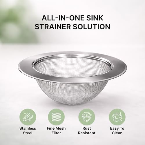 Image of DALUCI Stainless Steel Sink Strainer | Kitchen Sink Drain Filter & Waste Coupling Jali | Rust Proof Heavy Duty Sink Strainer Steel with Wide Rim (11 CM) (1)