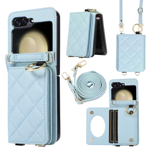 Étui de téléphone avec lanière pour Samsung Galaxy Z Flip4 en cuir bleu ENILSA