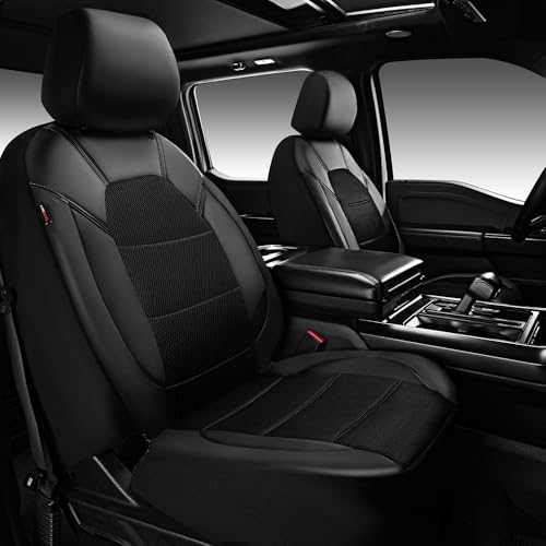 Image of CAR PASS Universal Leather Two Front Seat Covers,Sport seat Covers fits Most Cars, SUVs, Trucks, and Vans Airbag Compatible (Black and Black)