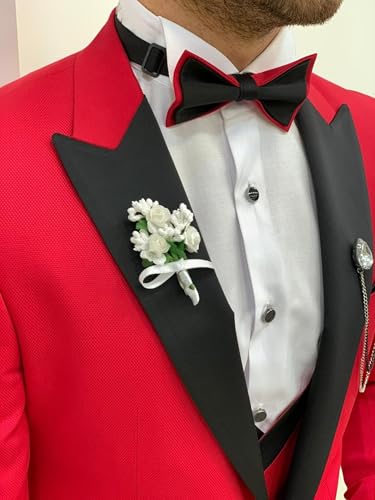 Men's Tuxedo Suit 3 Piece Slim Fit One Button Wedding Prom Tuxedo Double Breasted Groom Suits Set with Bow Tie4