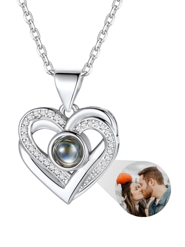 Custom4U Colliers Cœur avec Photo pour Femmes, Collier Je T'aime avec Pendentif Photo, Cadeaux...