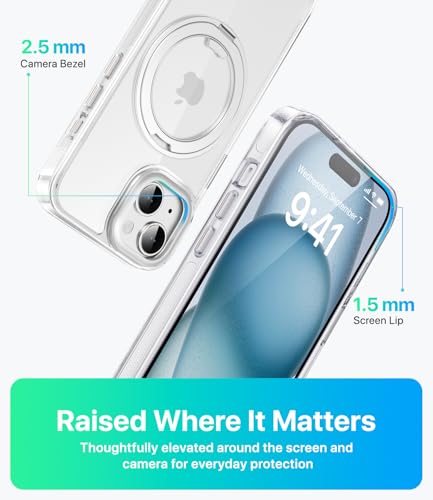 Image of for iPhone 15 Case, Compatible with MagSafe, Slim Shockproof Military-Grade Rugged Protective Case with Stand, Camera Control, Comfort Grip (C-Clear, iPhone 15)