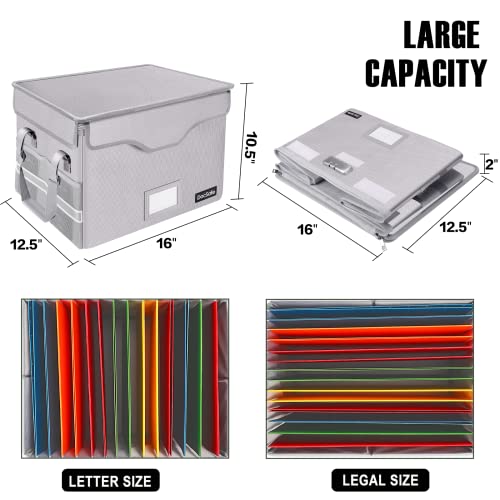 File Box Fireproof Document Box With Lock,Docsafe File Storage Organizer Box With Insert Pocket,Collapsible Portable File Box Home Office File Cabinet With Handle For Hanging Letter/Legal Folder,Silver #TOP4