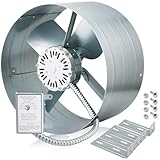 Hiorucet Upgraded 15 Inch Exhaust Fan, 1600CFM 2400 SQF Low Noise Gable Vent Attic Fan with Adjustable Thermostat, 14 Inch Blade and Permanently Lubricated Motor, 1050RPM Gable Mount Fan.