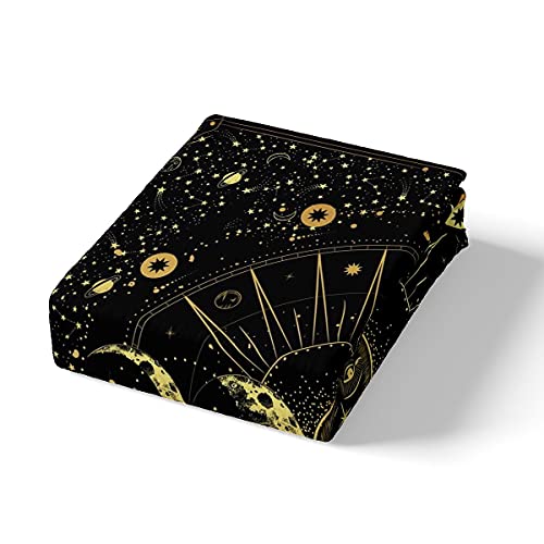 richhome Bohemian Celestial Sun Duvet Cover Set Single Moon Stars Bedding Set for Teens Kids Golden Black Breathable Cover Soft Quilt Cover Bedroom Decor Bedspread - Image 2