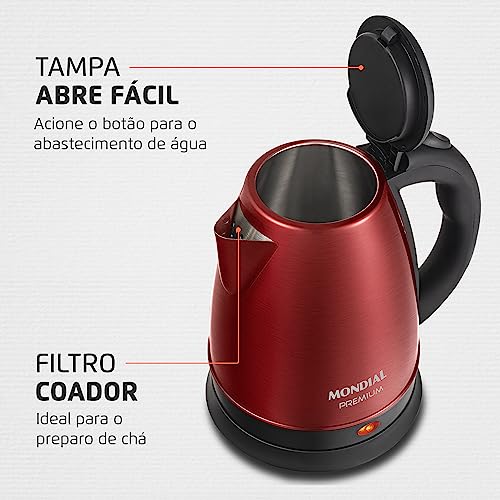 Chaleira Elétrica Pratic, Mondial, Vermelho/Inox, 1200W, 220V - CE-06-R
