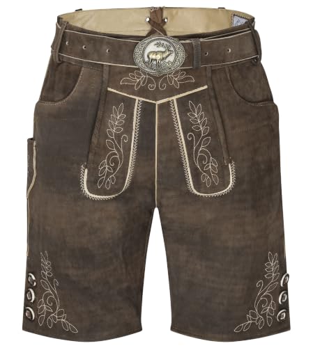 Pantalones de piel para hombre cortos en nobuck marrón Schöneberger Hintersteiner