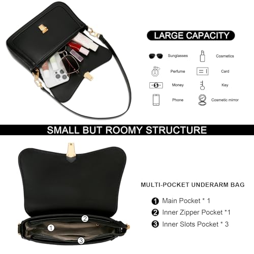 Image of KKXIU Small Shoulder Bag for Women Cute Hobo Handbags Mini Clutch Purses | Classic Trendy Retro Underarm Crossbody Bag with Detachable Straps, Zipper Closure