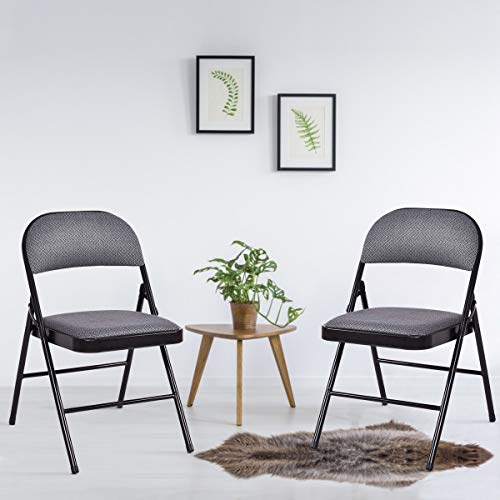 Image of Giantex 2-Pack Folding Chairs - Waiting Room Chairs with Metal Frame, Padded Seat, Foldable Gray Party & Event Chairs
