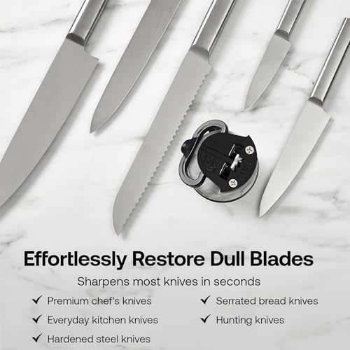 AnySharp – EDITIONS – Hands Free Knife Sharpener - Easy to Use Sharpening Tool with PowerGrip Suction Base and 20-Degree Pre-set Angle - For All Knives: Chef’s, Serrated, and Hardened Steel - Stone