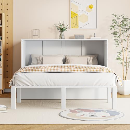 Armario cama de 140 x 200 cm de pared con somier plegable de pared vertical con juvenil blanco
