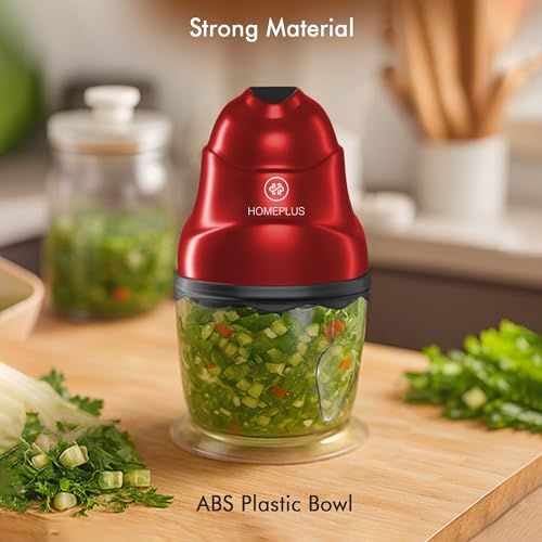 Image of Homeplus Electric Chopper - Nova 500W (Red) | Multipurpose Vegetable, Fruit & Meat Chopper with Dual Blade System, 500ml Large Bowl | Fast & Even Chopping, Easy Clean, Compact Design