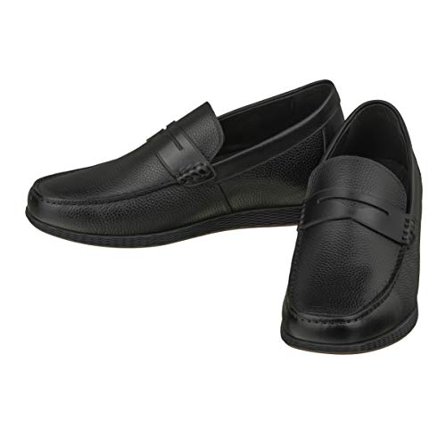 CALTO Men's Invisible Height Increasing Elevator Shoes - Black Premium Leather Slip-on Lightweight Casual Loafers - 2.4 Inches Taller - S1090 - Size 8 D(M) US4