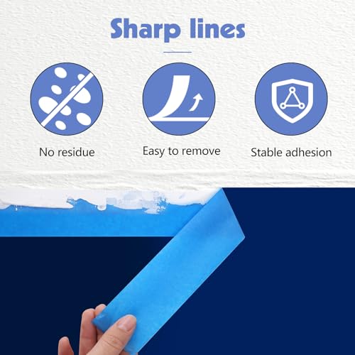 Image of 16 Rolls Blue Painters Tape 2 Inch Wide 1.89In x 880Yd Blue Masking Tape Bulk for Walls Home Improvement Masking DIY Crafts