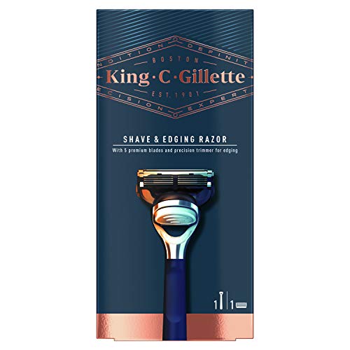 King C. Gillette Shave and Edging Razor for Men + 5 Premium Blades with Precision Trimmer, Gift Set Ideas for Him/Dad
